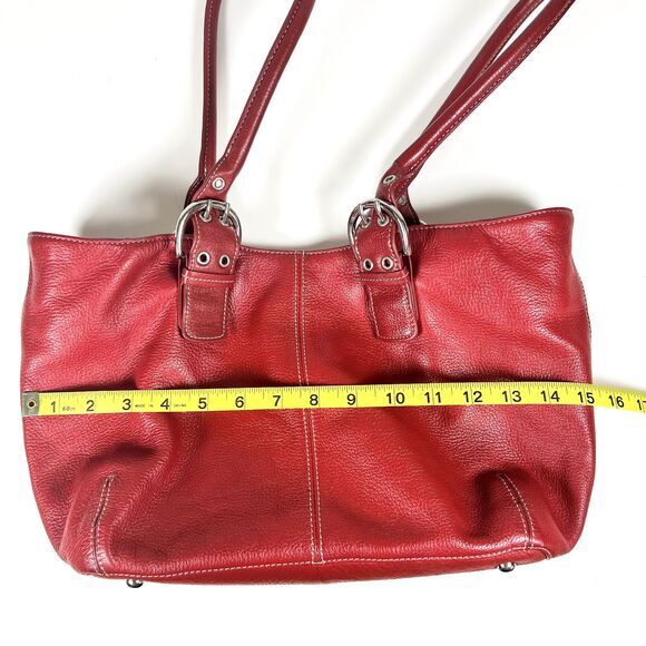 Tignanello Perfect 10 French Bag Lipstick Red Leather Double Handle Satchel‎ - Picture 7 of 11